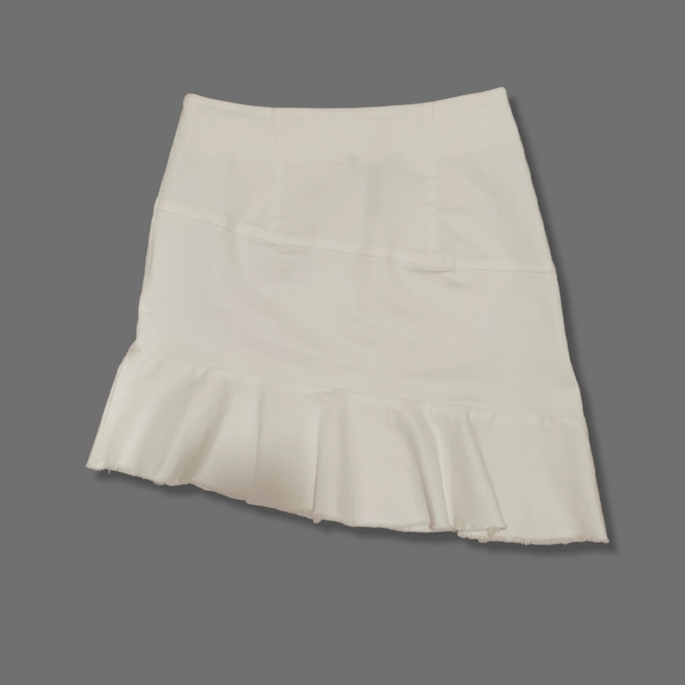 NWT Aqua Off White Denim Asymmetrical Ruffled Skirt w Raw Hem- XS